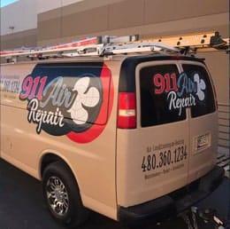 911 Air Repair service van with roof ladder rack, Maricopa AZ AC company