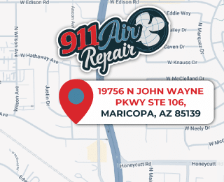 Map showing 911 Air Repair at 19756 N John Wayne Pkwy Ste 106, Maricopa, AZ 85139
