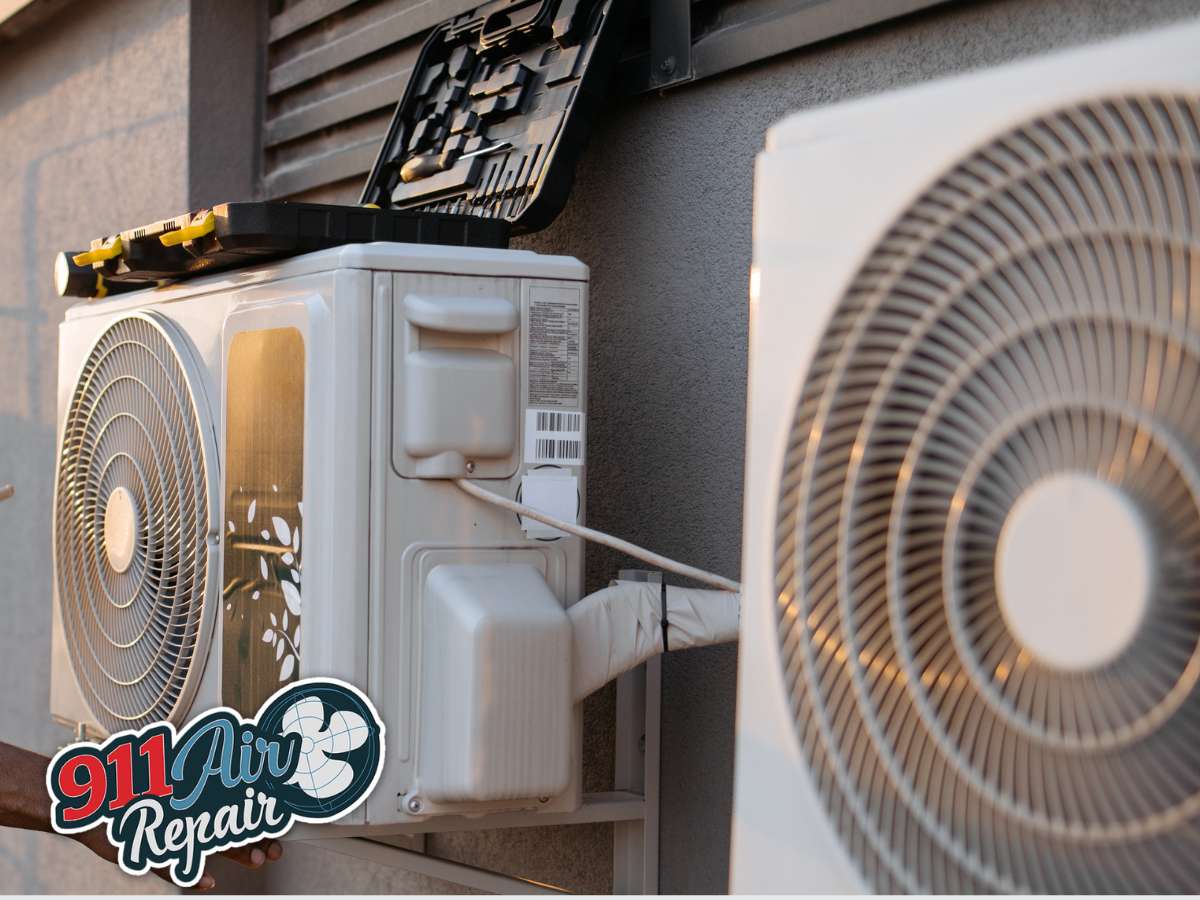 A man fixing Frozen AC Coil